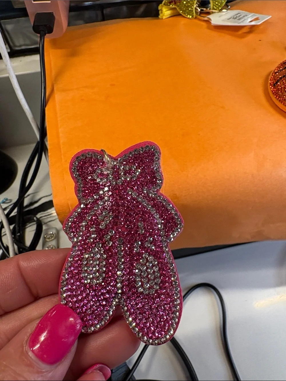 Crystal Basketball Keychain Key & Card Holder - Orange